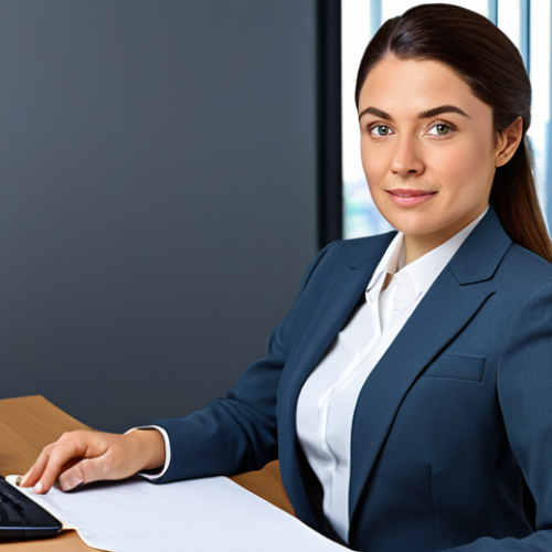 Home 22 **
"A professional businesswoman in a modest business suit, sitting at a desk in a modern office, fully clothed, appropriate attire, safe for work, perfect anatomy, natural proportions, professional photography, high quality, family-friendly"
**
