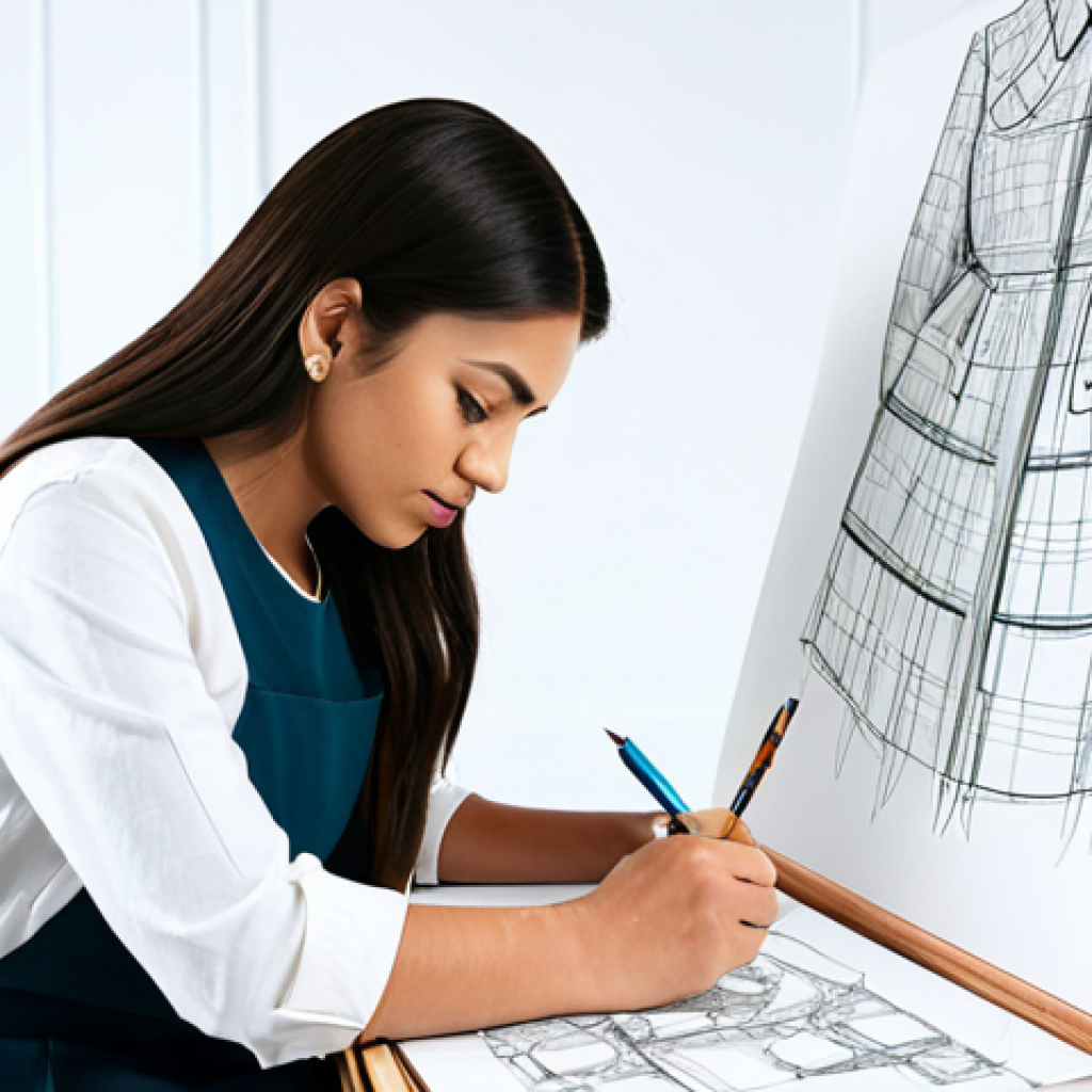 **Prompt:** A professional female fashion designer, fully clothed in modest attire, sketching designs in a brightly lit, modern studio. Focus on the creative process. Perfect anatomy, correct proportions, safe for work, appropriate content, professional, high quality.