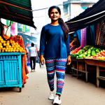Comfortable and Stylish Everyday Wear**

A young Bengali woman in fully clothed, modest sportswear-inspired attire walks through a vibrant Dhaka street market. She's wearing stylish leggings, a comfortable, long-sleeved top with Bengali-inspired graphic patterns, and sporty sneakers. The background features colorful stalls with textiles and produce. Safe for work, appropriate content, perfect anatomy, natural proportions, family-friendly, high quality.

**