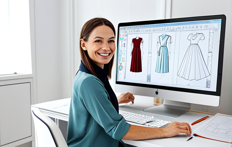 패션디자인과 CAD - **

"A professional female fashion designer, fully clothed in modest attire, using CAD software on a...