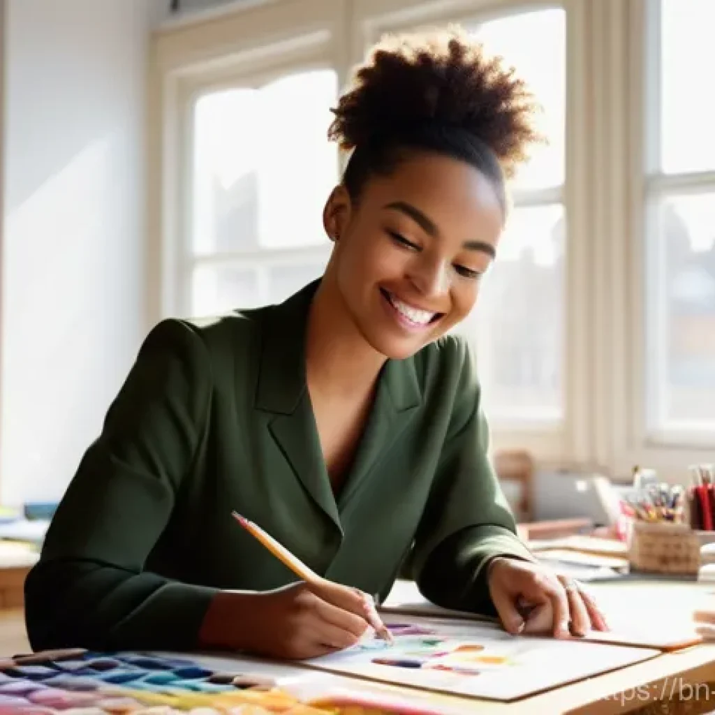 패션디자인과 패션아이콘 분석 - **Fashion Designer's Creative Hub**
    A focused, young female fashion designer, with a warm smile,...