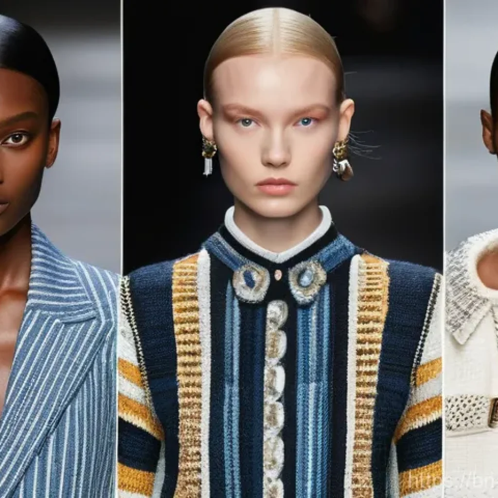 패션디자인과 패션소재 트렌드 - Here are three detailed image generation prompts in English, designed to capture contemporary fashio...