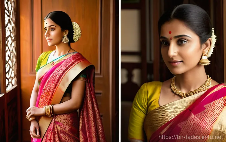 패션디자인과 브랜드 히스토리 - **Prompt: Traditional Bengali Elegance and Craftsmanship**
    "A graceful Bengali woman in her late...