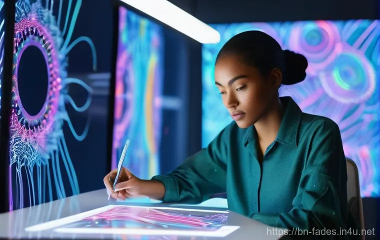 패션디자인과 AI 활용 - **Prompt:** A young, diverse female fashion designer, with vibrant, expressive eyes, sketching on a ...