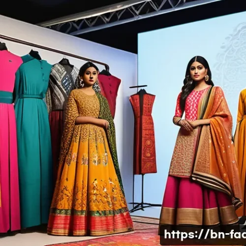 패션디자인과 콜라보레이션 전략 - A vibrant fashion collaboration scene featuring two diverse Bengali fashion designers in a modern st...