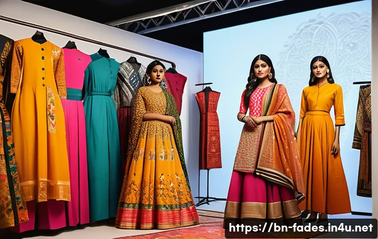 패션디자인과 콜라보레이션 전략 - A vibrant fashion collaboration scene featuring two diverse Bengali fashion designers in a modern st...